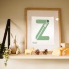 A z is for zip alphabet art illustrated print framed as a nursery decoration