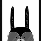 A black bunny illustrated print framed for a newborn baby bedroom